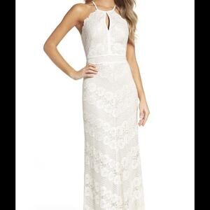 vintage Morgan & Co Lace Halter Maxi Dress Keyhole Skirt Size 5 or small